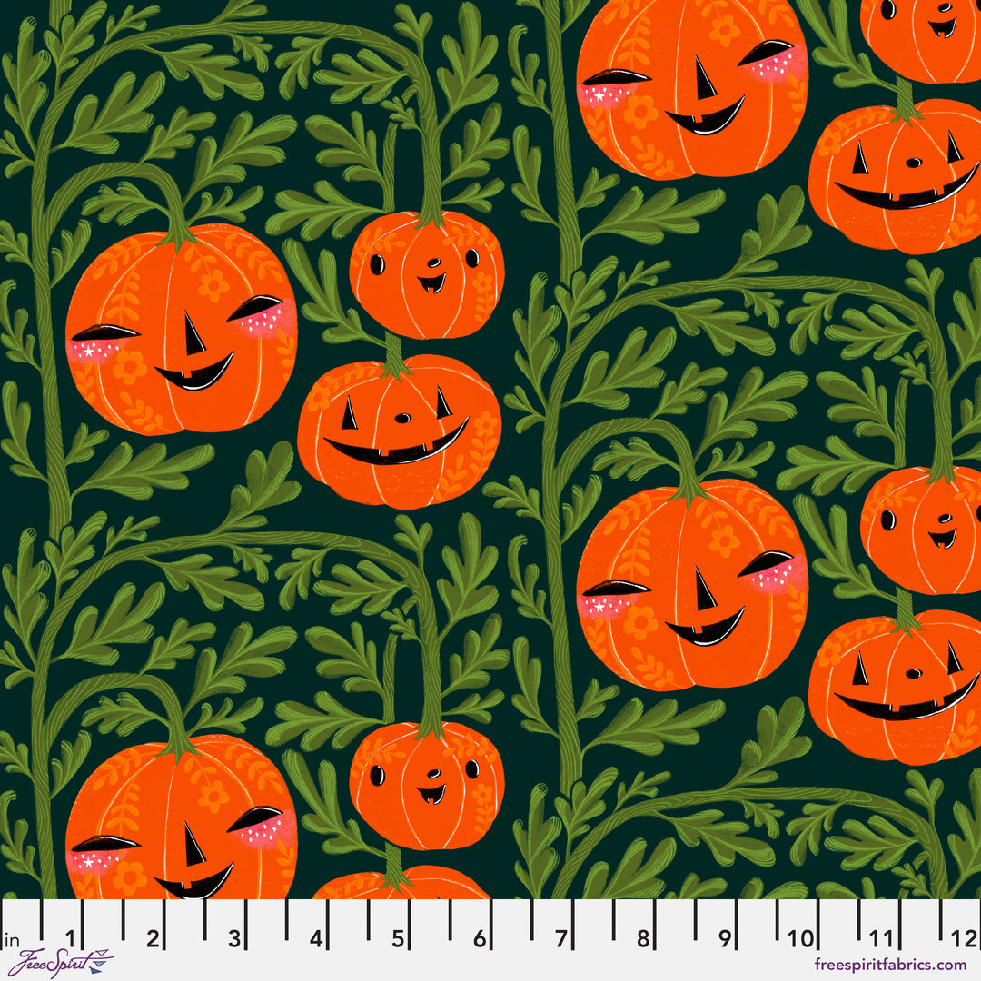 PREORDER - Ghostly Greetings - Pumpkin Head in Green - Cori Dantini - PWCD114.XGREEN - Half Yard