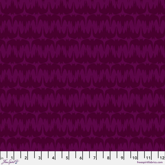 Cotton quilting fabric pattern called 'Batty Bats in Purple'. Part of the 'Ghostly Greetings' fabric collection. Designed by Cori Dantini for fabric company Free Spirit. SKU: PWCD116.XPURPLE. 44-45 inch width.