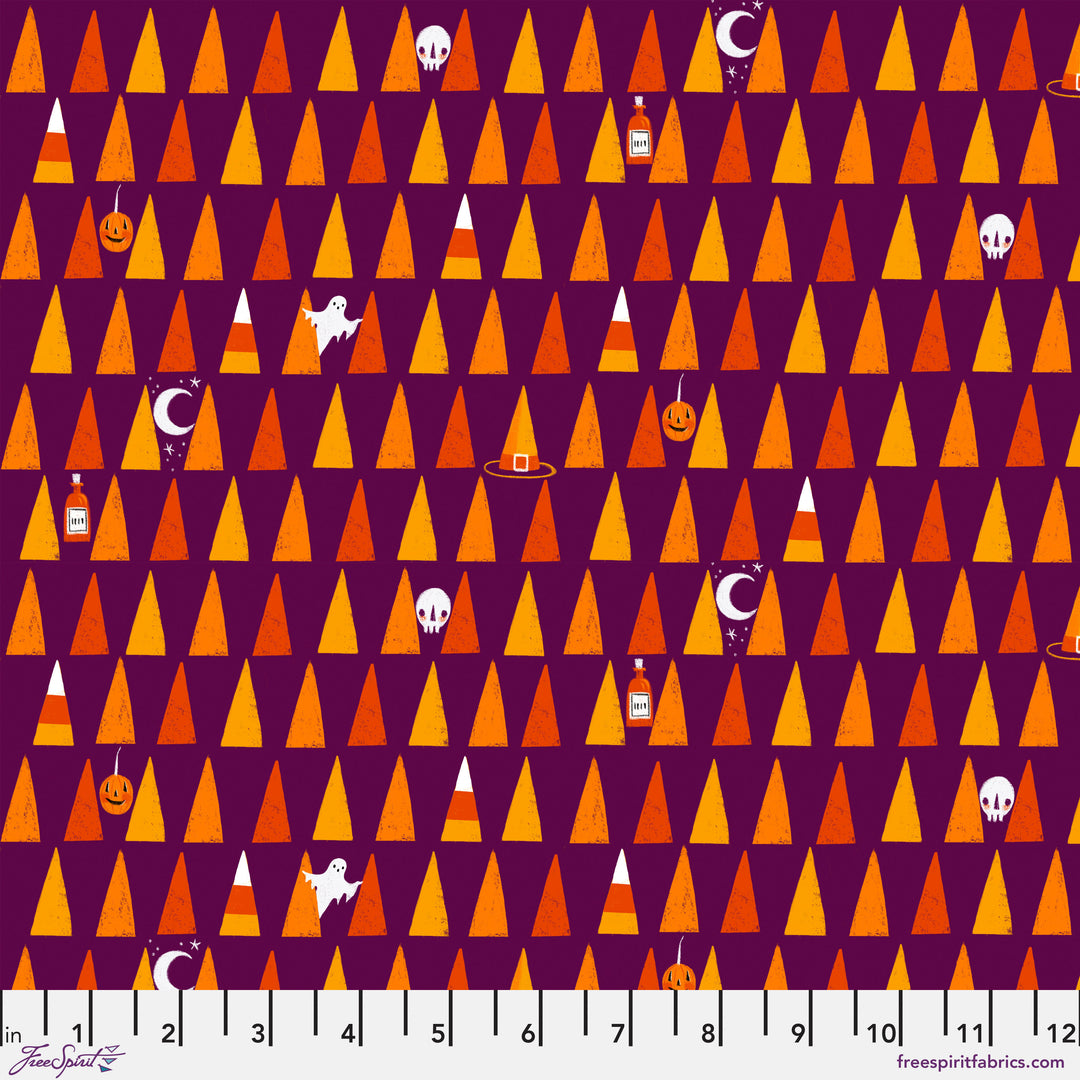PREORDER - Ghostly Greetings - Candy Corn in Purple - Cori Dantini - PWCD117.XPURPLE - Half Yard