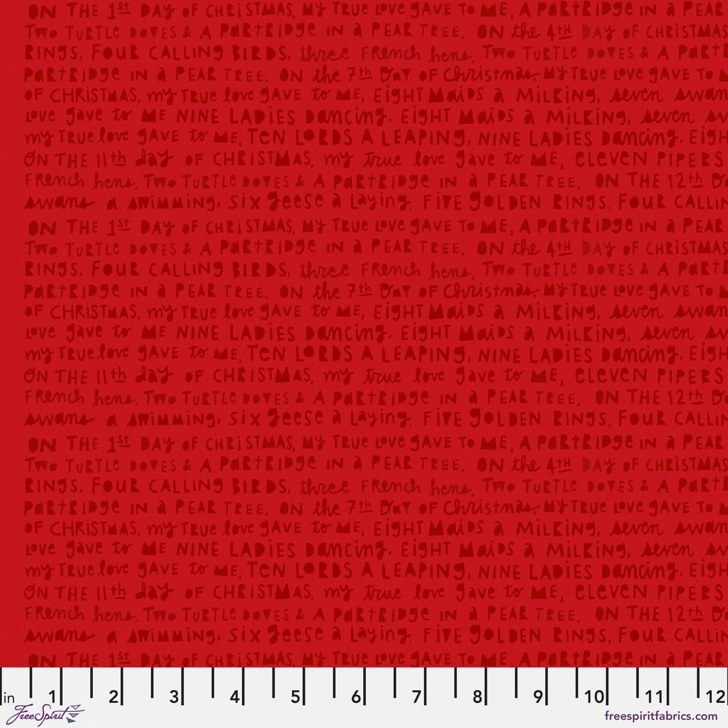 Sing Along quilting fabric, part of the 12 Days of Christmas fabric collection by Cori Dantini (SKU: PWCD137.XRED)