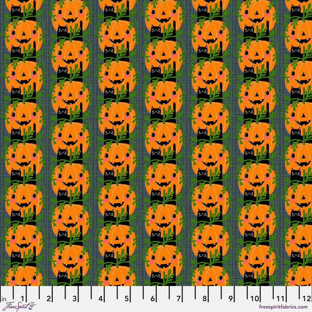 Kitty Rows in Gray quilting fabric, part of the Witchy Ways fabric collection by Cori Dantini (SKU: PWCD150.XGRAY)