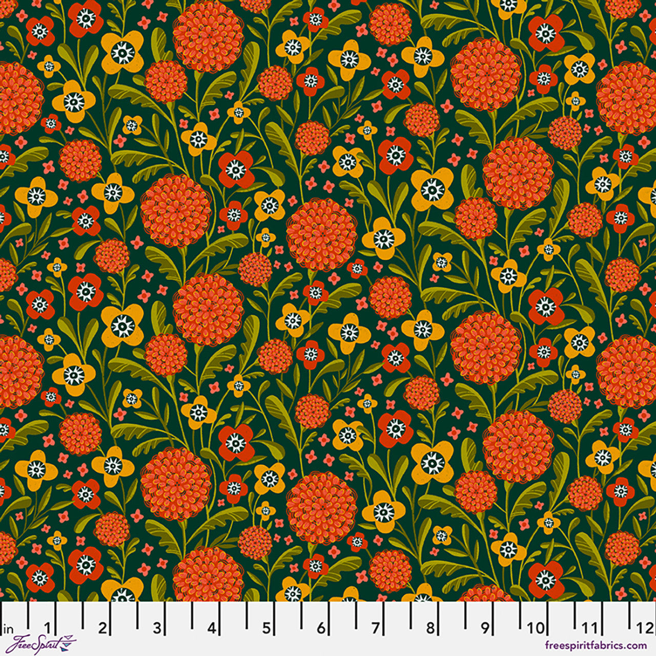 Marigold Field quilting fabric, part of the More Than Bones fabric collection by Cori Dantini (SKU: PWCD168.XHUNTER)