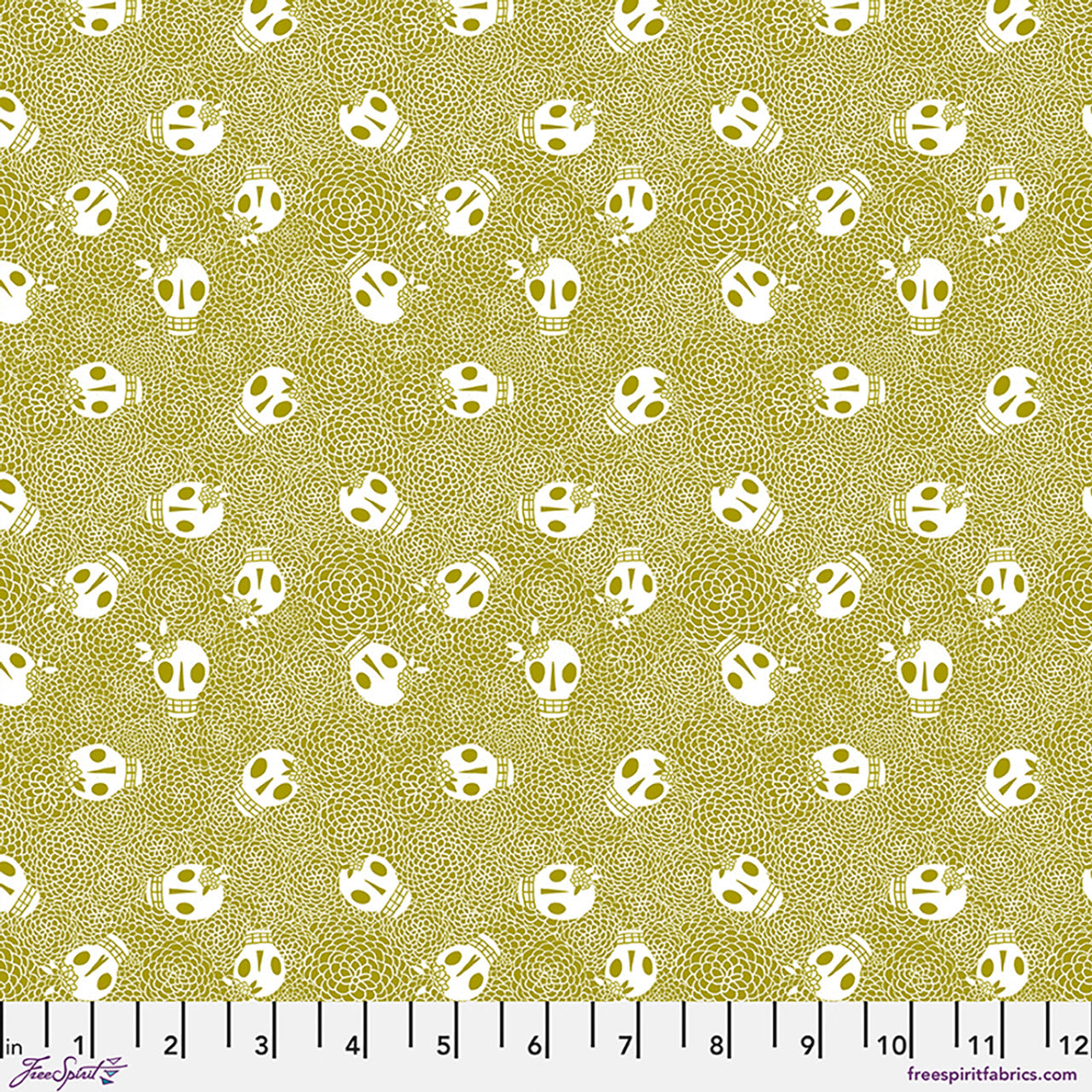 Skelly quilting fabric, part of the More Than Bones fabric collection by Cori Dantini (SKU: PWCD169.XSAGE)