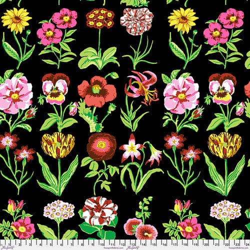 Flower Studies in Black quilting fabric, part of the Kaffe Fassett Collective fabric collection by Kaffe Fassett (SKU: PWGP205.BLACK)