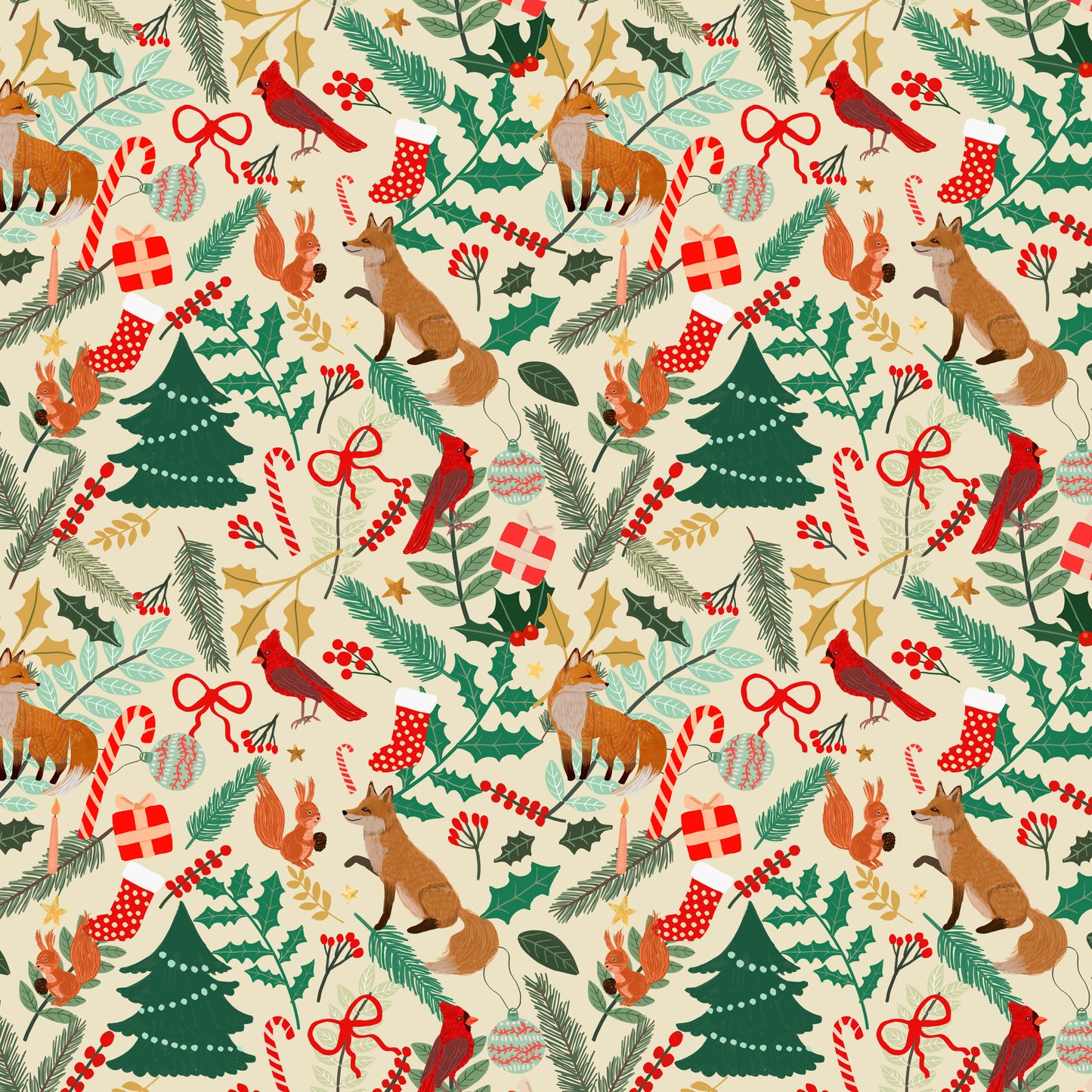 Forest Evening quilting fabric, part of the Christmas Spirit fabric collection by Mia Charro (SKU: PWMC071.XCREAM)