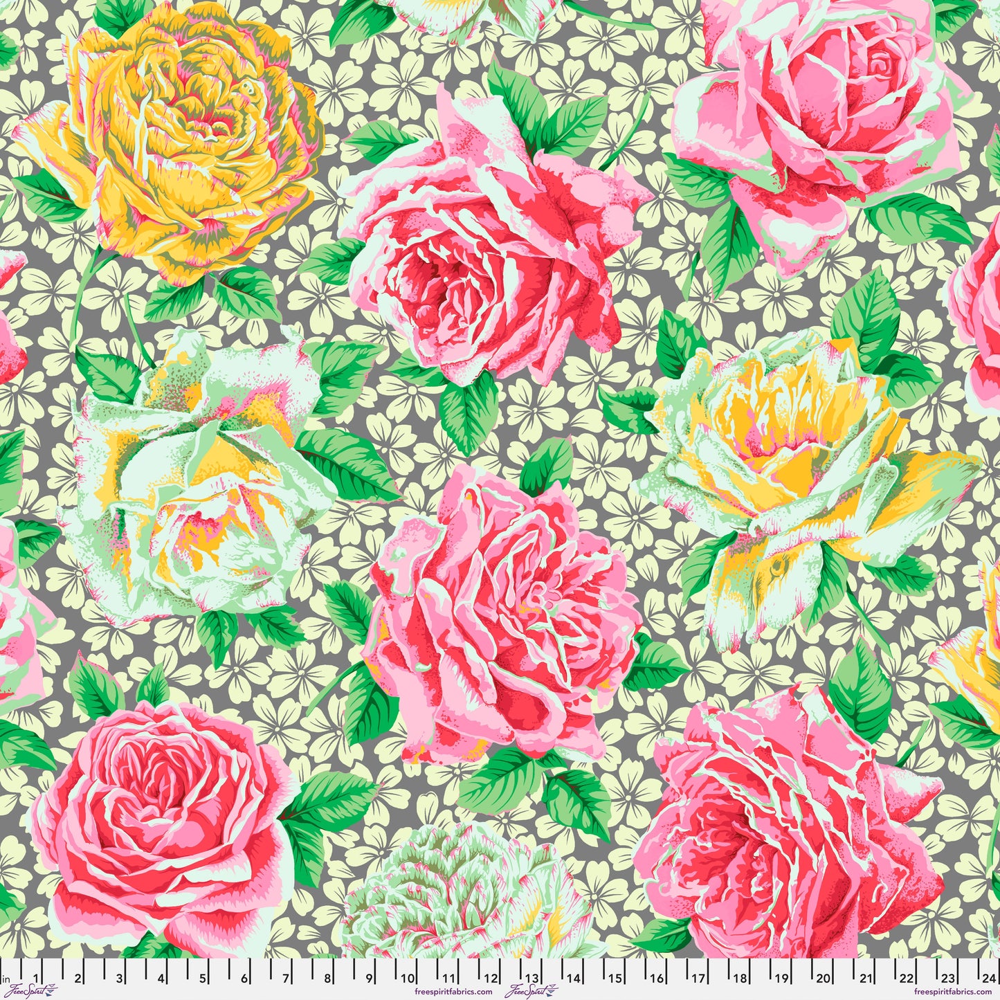 Rose Bloom in Grey quilting fabric, part of the Kaffe Fassett Collective February 2026 fabric collection (SKU: PWPJ077.GREY)