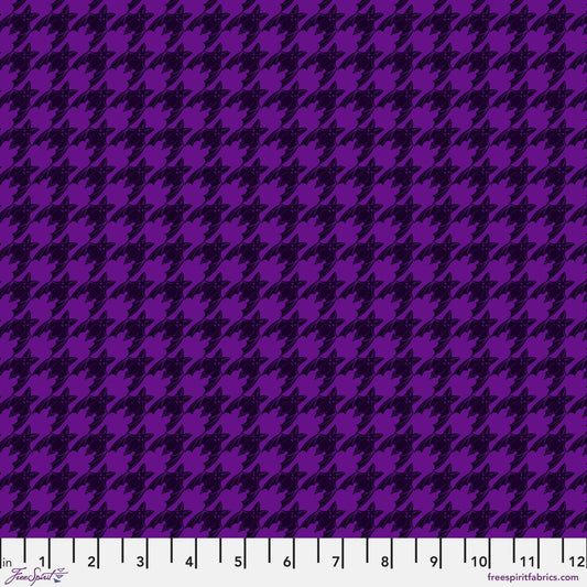 Cotton quilting fabric pattern called 'Batstooth in Purple'. Part of the 'Mystic Moonlight' fabric collection. Designed by Rachel Hauer for fabric company Free Spirit. SKU: PWRH037.PURPLE. 44-45 inch width.
