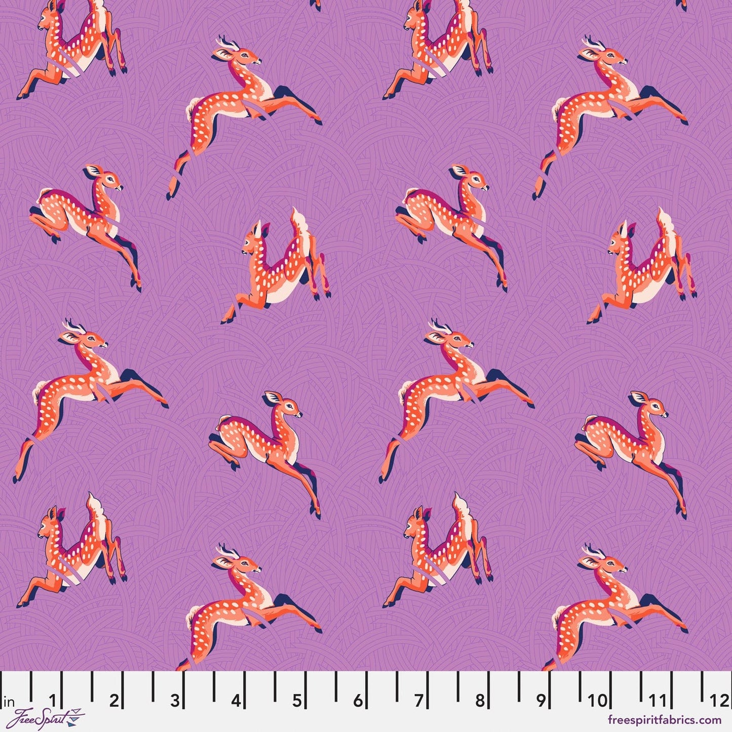 Cotton quilting fabric pattern called 'Wild Meadow in Lavender'. Part of the 'Mythical' fabric collection. Designed by Stacy Peterson for fabric company FreeSpirit Fabrics. SKU: PWST015.XLAVENDER. 44-45 inch width.