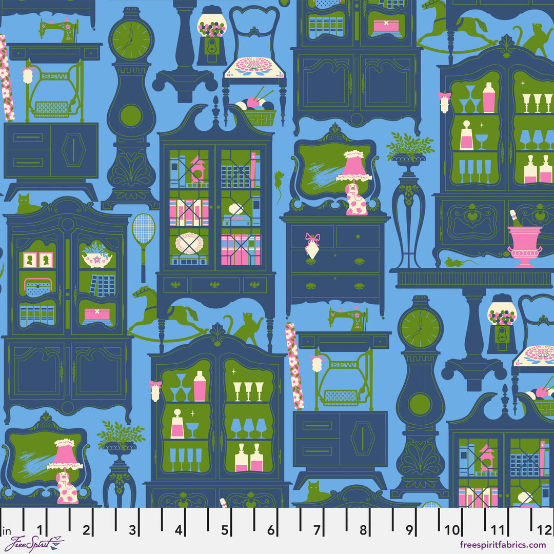 Treasures in Blue quilting fabric, part of the Market Days fabric collection by Stacy Peterson (SKU: PWST042.XBLUE)