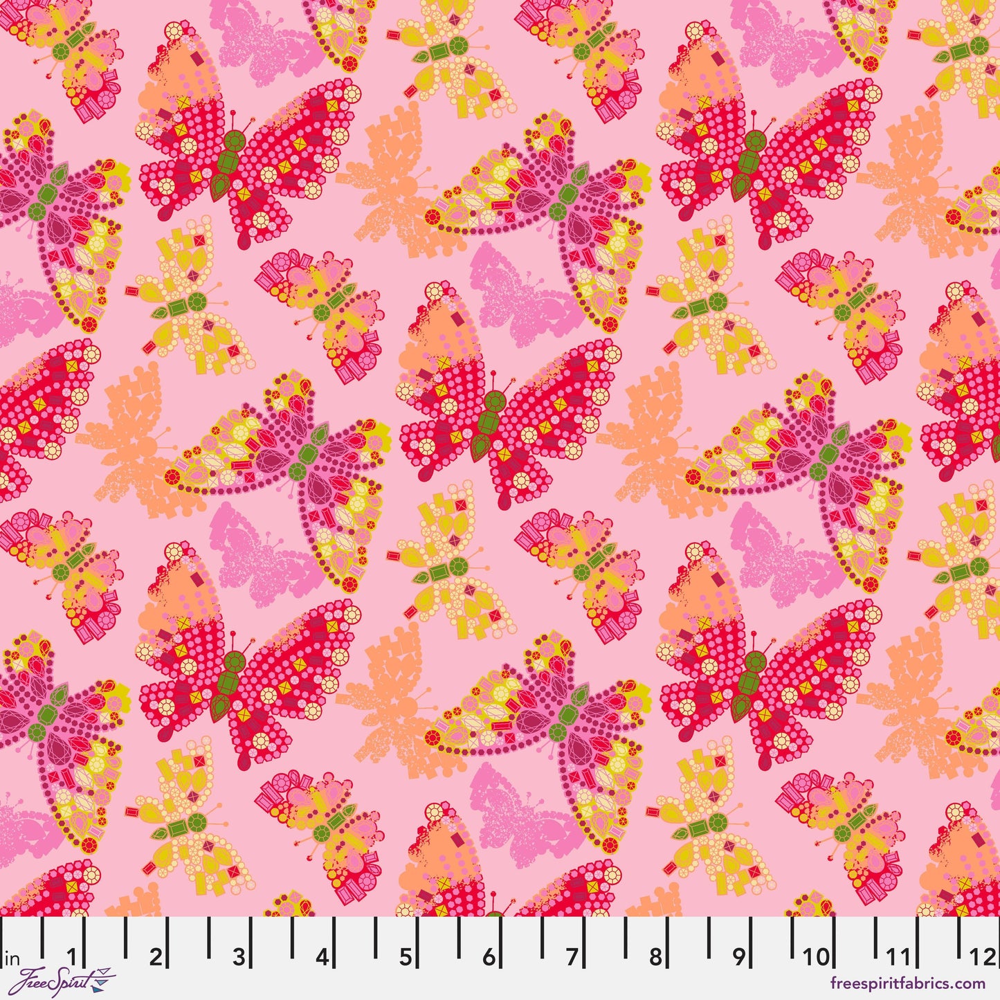 Butterfly Brooch in Pink quilting fabric, part of the Market Days fabric collection by Stacy Peterson (SKU: PWST047.XPINK)
