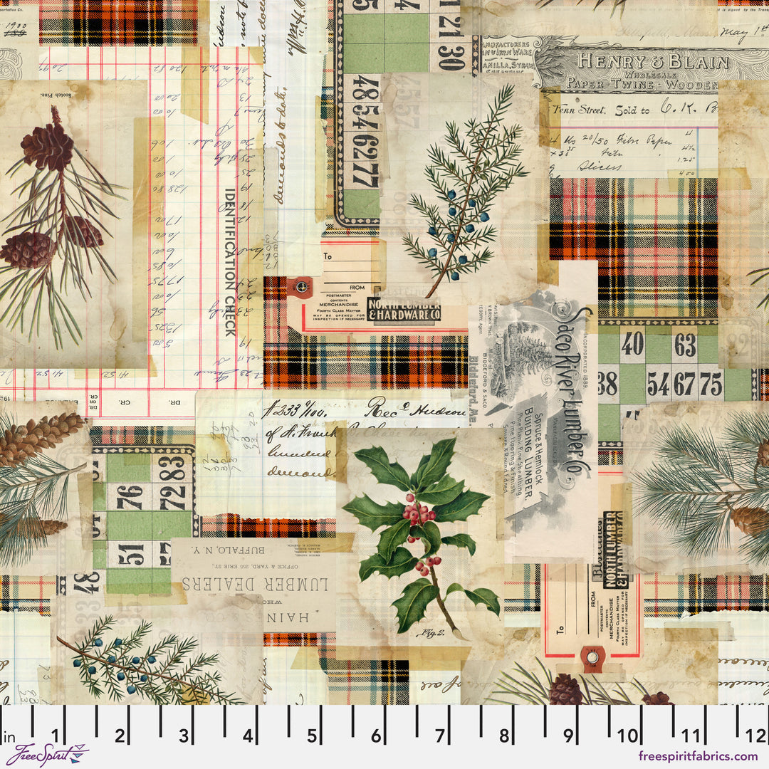 PREORDER - Holidays Past - Woodland Collage in Multi - Tim Holtz - PWTH197.MULTI - Half Yard