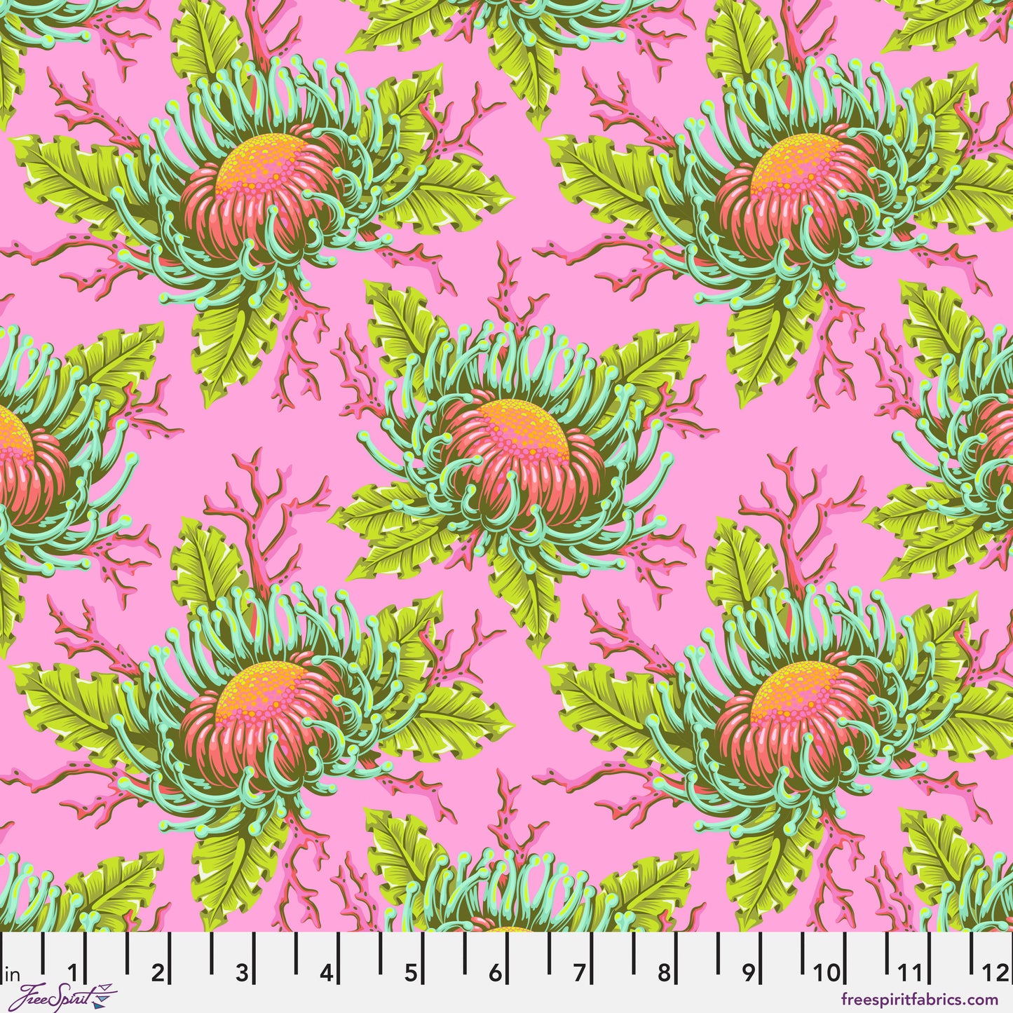 Friends & Anemones in Coralline - Floral Reef by Tula Pink - Half Yard (Preorder)