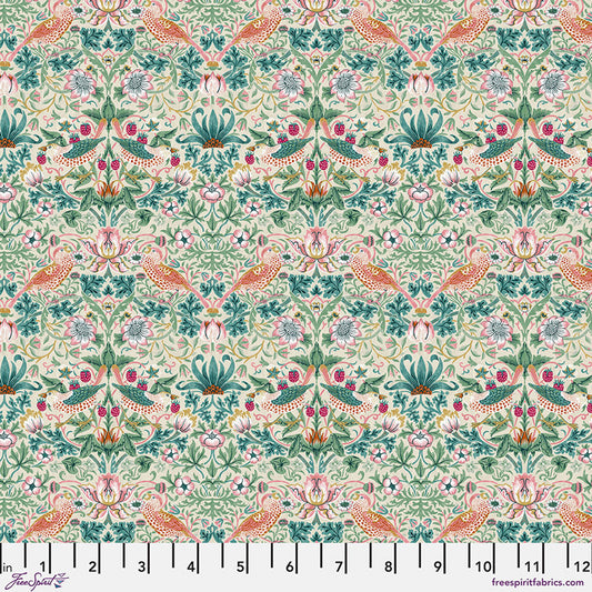 Mini Strawberry Thief in Mineral quilting fabric, part of the Bedford Park fabric collection by The Original Morris & Co (SKU: PWWM002.MINERAL)