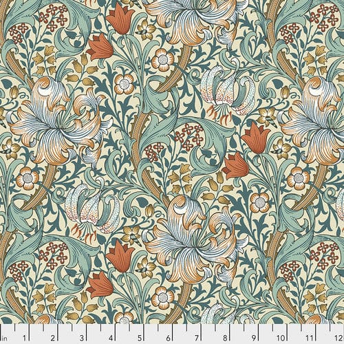 Golden Lily in Autumn quilting fabric, part of The Original Morris & Co fabric collection (SKU: PWWM028.AUTUMN)