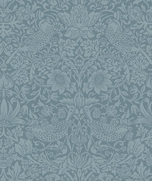 Tonal Strawberry Thief in River Wandle quilting fabric, part of the Trellis Palette fabric collection by The Original Morris & Co (SKU: PWWM153.RIVERWANDLE)