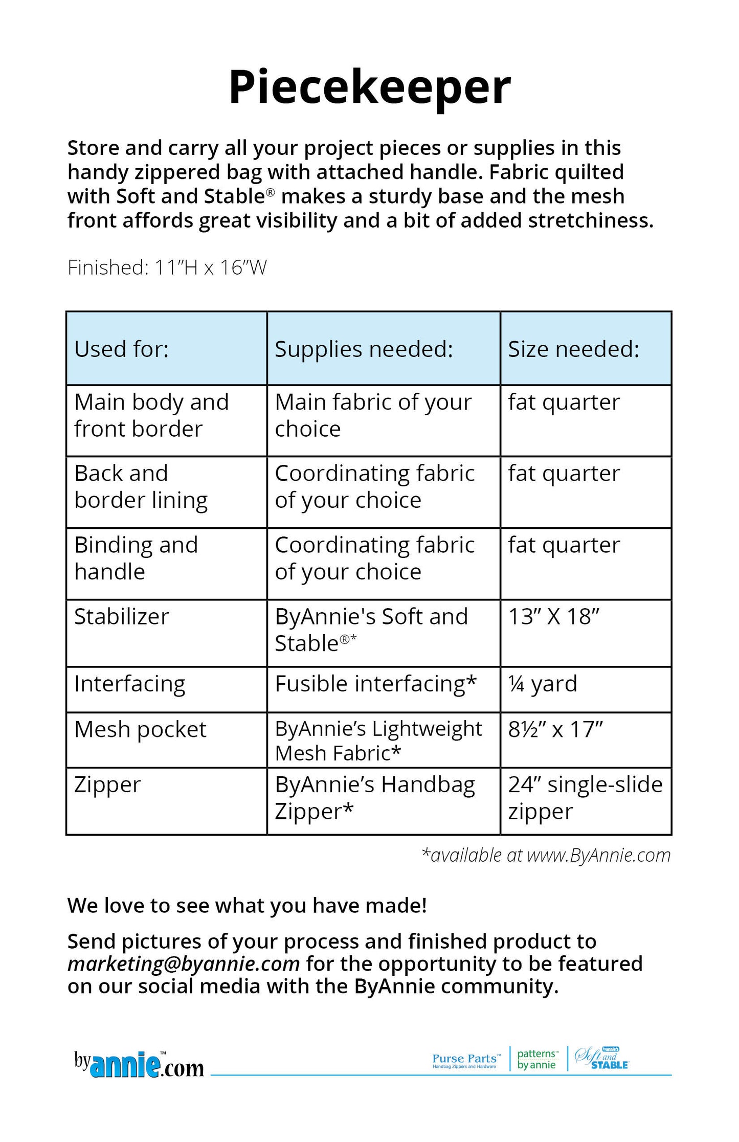 Piecekeeper - By Annie - Printed Bag Pattern - PBA281