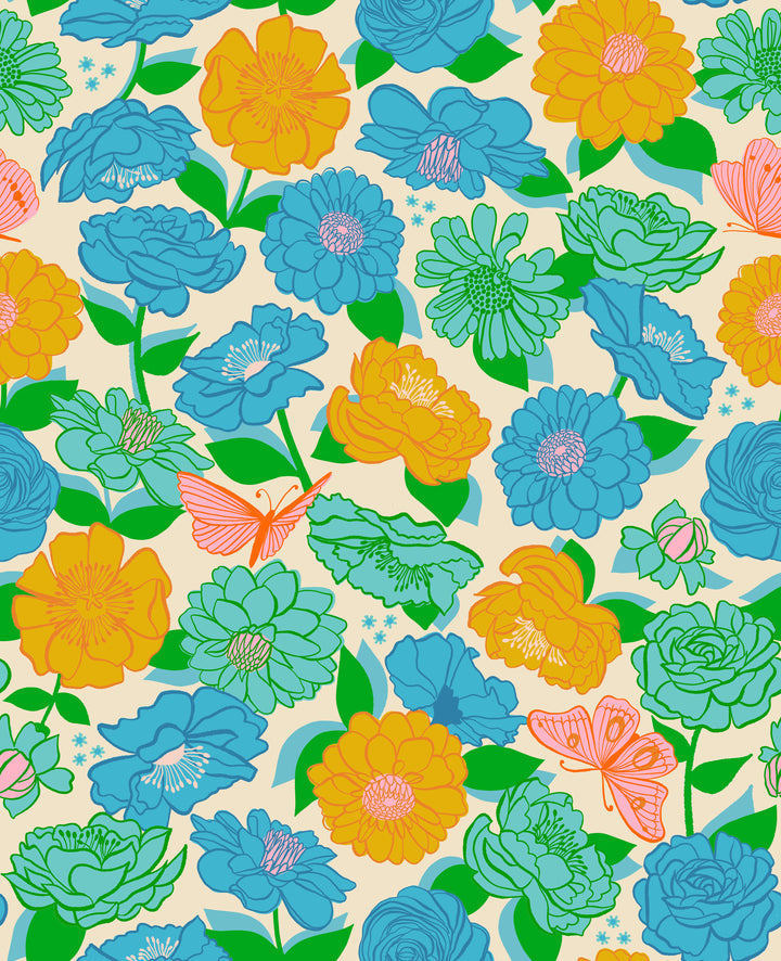 Flowerland - Florals in Turquoise - RS0067 11 - Half Yard