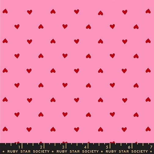 Hearts in Flamingo quilting fabric, part of the Trinketry fabric collection by Melody Miller (SKU: RS0091 27)