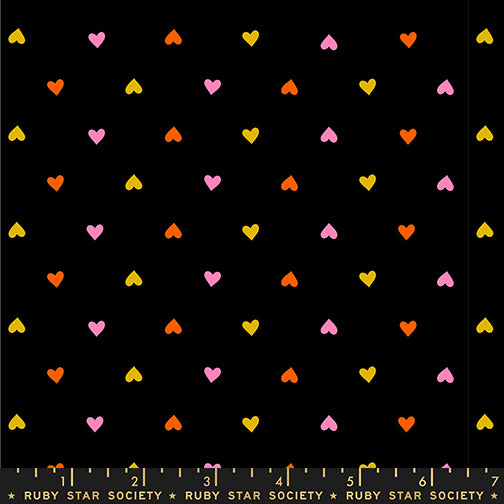 Hearts in Black quilting fabric, part of the Trinketry fabric collection by Melody Miller (SKU: RS0091 36)