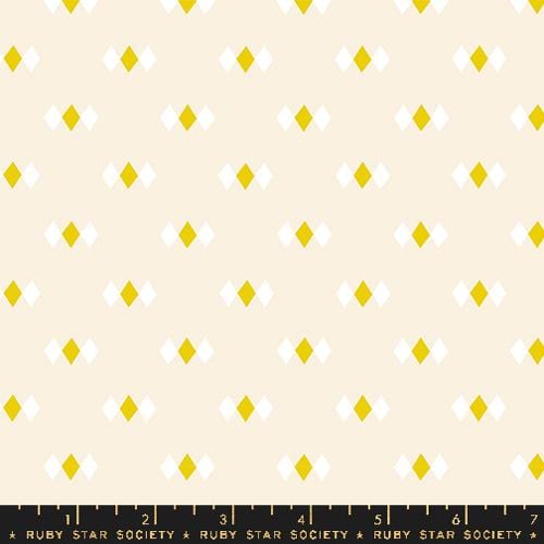 Cotton quilting fabric pattern called 'Diamonds in Shell'. Part of the 'Juicy' fabric collection. Designed by Melody Miller for fabric company Ruby Star Society. SKU: RS0093 11. 44-45 inch width.