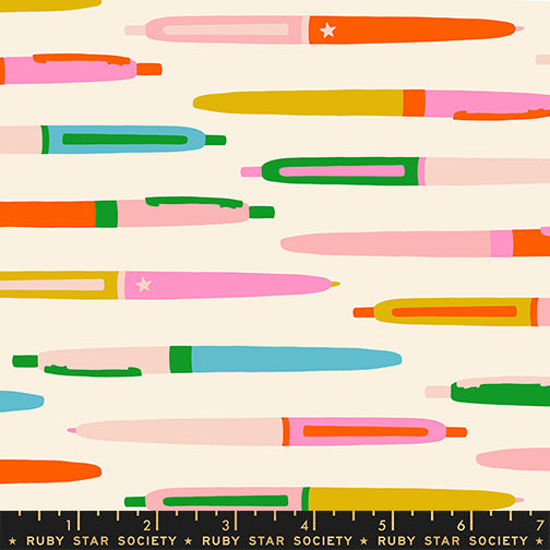 Pens in Natural quilting fabric, part of the Trinketry fabric collection by Melody Miller (SKU: RS0110 11)