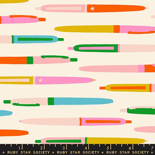 Pens in Natural quilting fabric, part of the Trinketry fabric collection by Melody Miller (SKU: RS0110 11)