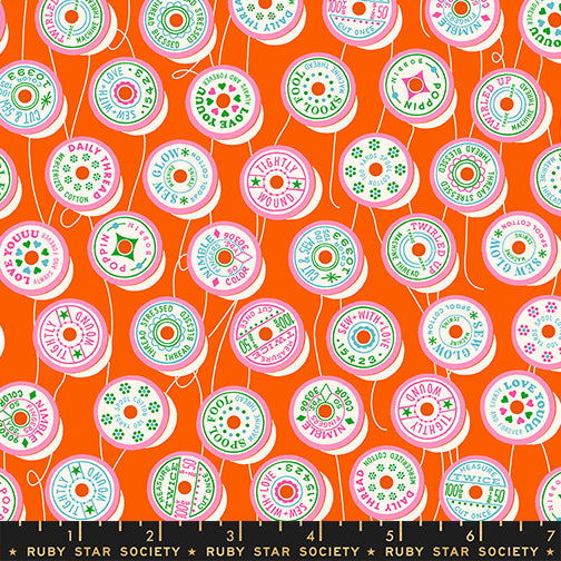 Spools in Goldfish quilting fabric, part of the Trinketry fabric collection by Melody Miller (SKU: RS0111 13)