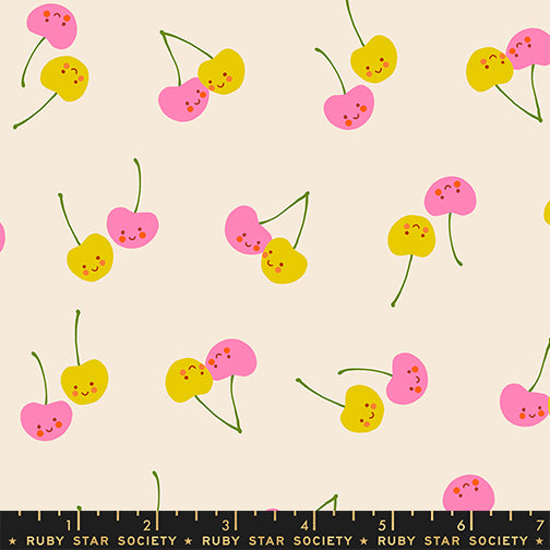 Cherry Friends in Natural quilting fabric, part of the Trinketry fabric collection by Melody Miller (SKU: RS0112 11)