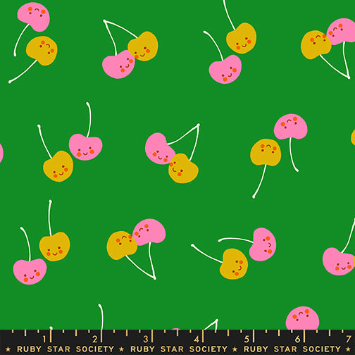 Cherry Friends in Deep Verdant quilting fabric, part of the Trinketry fabric collection by Melody Miller (SKU: RS0112 15)