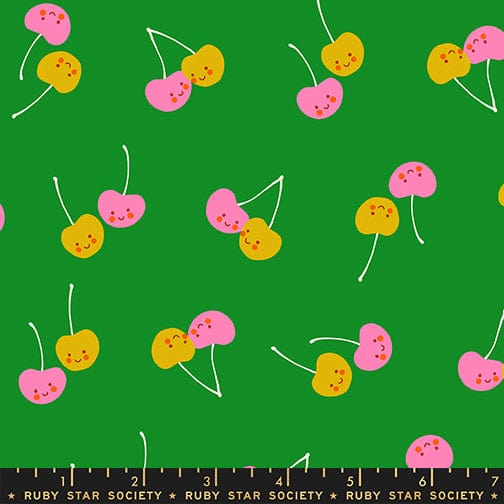 Cherry Friends in Deep Verdant quilting fabric, part of the Trinketry fabric collection by Melody Miller (SKU: RS0112 15)