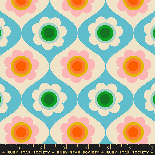 Trinketry Floral in Turquoise quilting fabric, part of the Trinketry fabric collection by Melody Miller (SKU: RS0114 18)