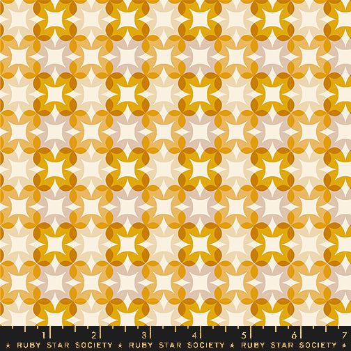 Cotton quilting fabric pattern called 'Flower Plaid in Goldenrod'. Part of the 'Woodland Park' fabric collection. Designed by Rashida Coleman Hale for fabric company Ruby Star Society. SKU: RS1085 11. 44-45 inch width.