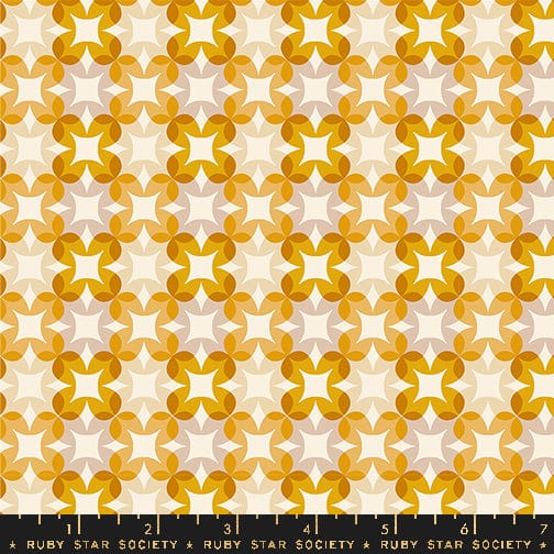 Cotton quilting fabric pattern called 'Flower Plaid in Goldenrod'. Part of the 'Woodland Park' fabric collection. Designed by Rashida Coleman Hale for fabric company Ruby Star Society. SKU: RS1085 11. 44-45 inch width.
