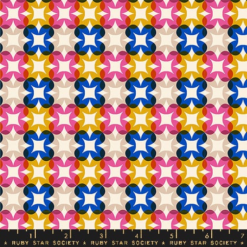 Cotton quilting fabric pattern called 'Flower Plaid in Blue Ribbon'. Part of the 'Woodland Park' fabric collection. Designed by Rashida Coleman Hale for fabric company Ruby Star Society. SKU: RS1085 15. 44-45 inch width.