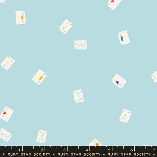 A closeup shot of the quilting fabric pattern called Write Me, designed by Rashida Coleman Hale, in the polar colorway. The SKU is RS1094 15.