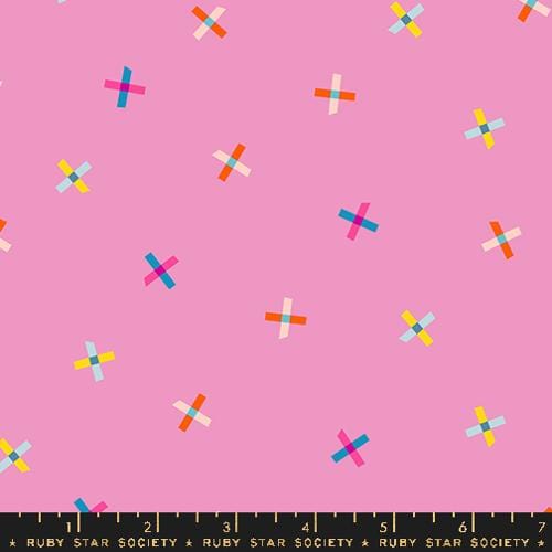A closeup shot of the quilting fabric pattern called Plus Points designed by Rashida Coleman Hale, in the daisy colorway. The SKU is RS1103 13.