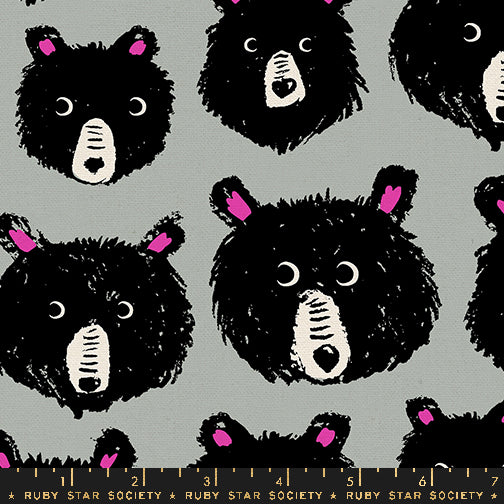 PREORDER - Teddy And The Bears - Cotton/Linen Canvas in Steel - Sarah Watts - RS2110 19L - Half Yard