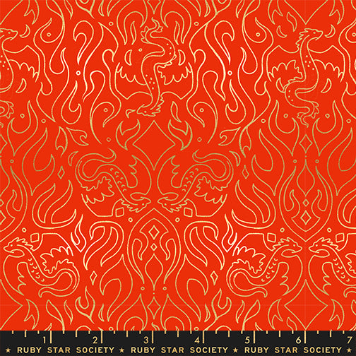 Scribe in Metallic Dark Ruby quilting fabric, part of the Fireglow fabric collection by Sarah Watts (SKU: RS2137 12M)