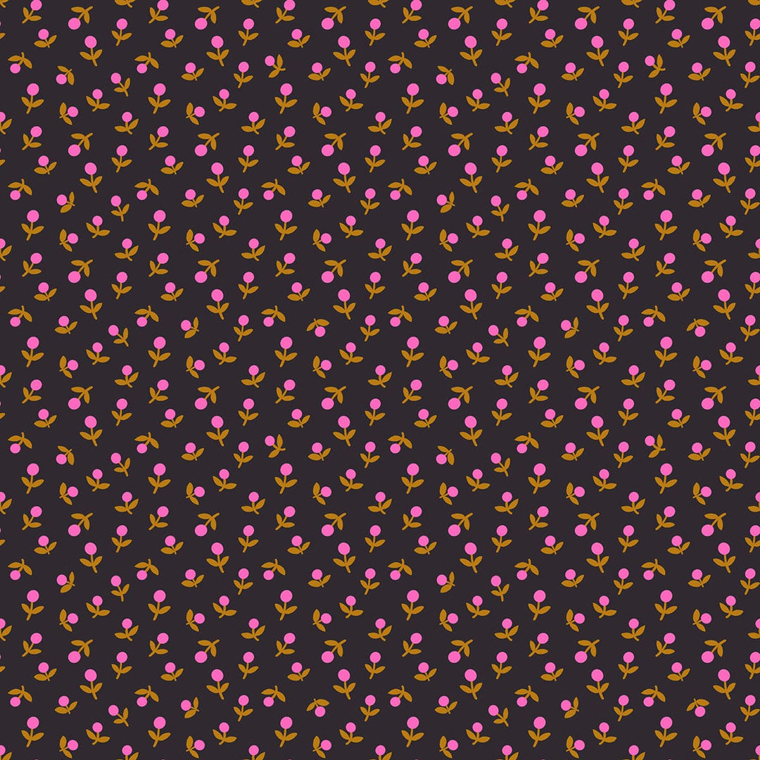 A closeup shot of the quilting fabric pattern called Spout, designed by Alexia Abegg for Ruby Star Society, in the black colorway. The SKU is RS4103 21.