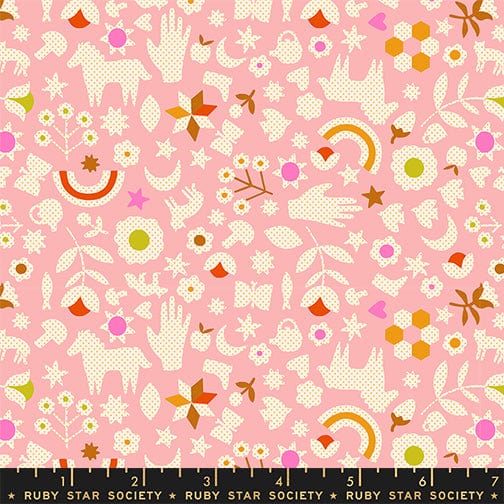 A closeup shot of the quilting fabric pattern called Little Luck, designed by Alexia Abegg for Ruby Star Society, in the rosebud colorway. The SKU is RS4131 13.