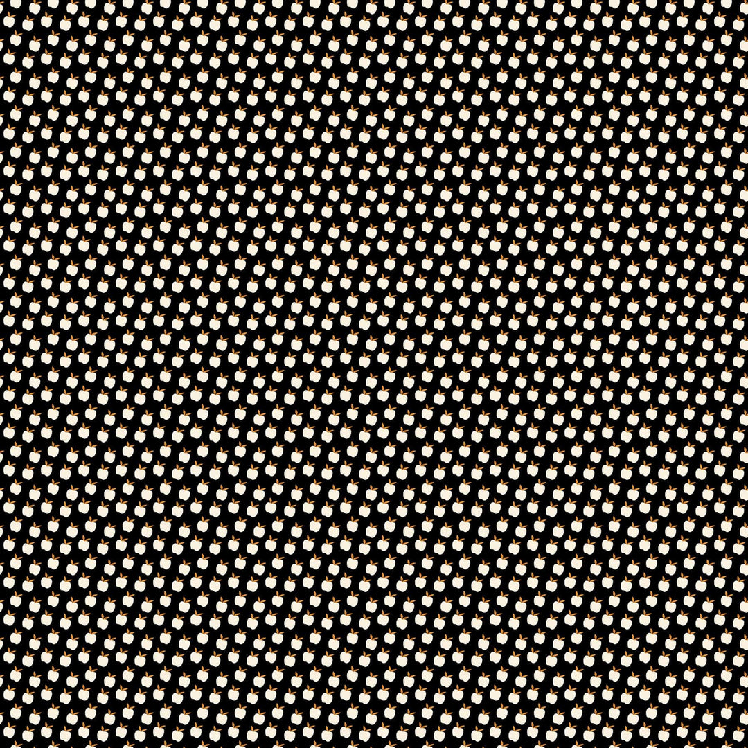 A closeup shot of the quilting fabric pattern called Apples, designed by Alexia Abegg for Ruby Star Society, in the black colorway. The SKU is RS4134 17.