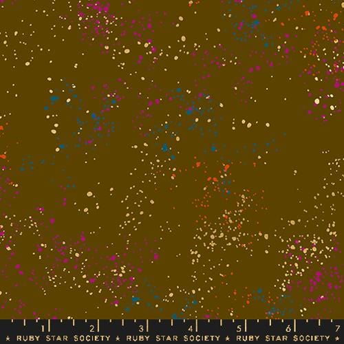 Cotton quilting fabric pattern called 'Cocoa'. Part of the 'Speckled Metallic' fabric collection. Designed by Rashida Coleman Hale for fabric company Ruby Star Society. SKU: RS5027 133M. 44-45 inch width.