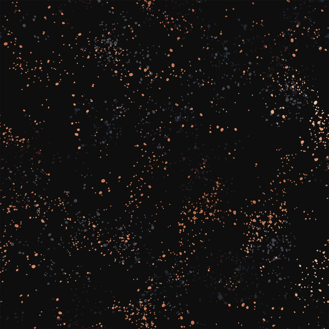 Cotton quilting fabric pattern called 'Black'. Part of the 'Speckled Metallic' fabric collection. Designed by Ruby Star Society for fabric company Moda Fabrics. SKU: RS5027 61M. 44-45 inch width.