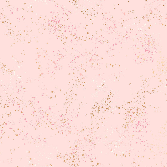 Cotton quilting fabric pattern called 'Pale Pink'. Part of the 'Speckled Metallic' fabric collection. Designed by Ruby Star Society for fabric company Moda Fabrics. SKU: RS5027 91M. 44-45 inch width.