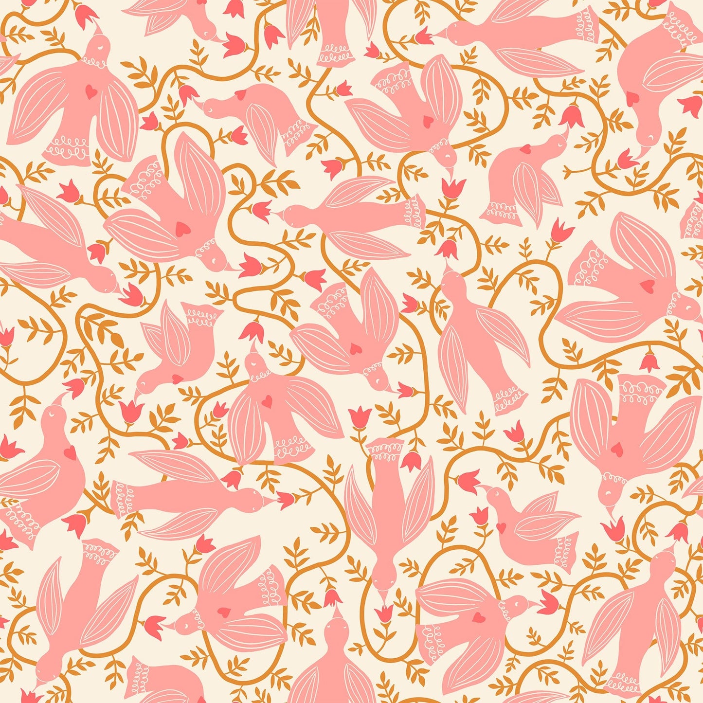 Cotton quilting fabric pattern called 'Hummingbirds in Natural'. Part of the 'Endpaper' fabric collection. Designed by Jen Hewett for fabric company Ruby Star Society. SKU: RS6040 11. 44-45 inch width.