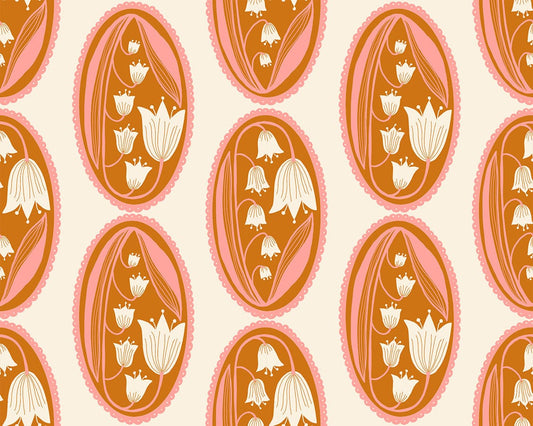 Cotton quilting fabric pattern called 'Lily Of The Cameo in Natural'. Part of the 'Endpaper' fabric collection. Designed by Jen Hewett for fabric company Ruby Star Society. SKU: RS6042 11. 44-45 inch width.