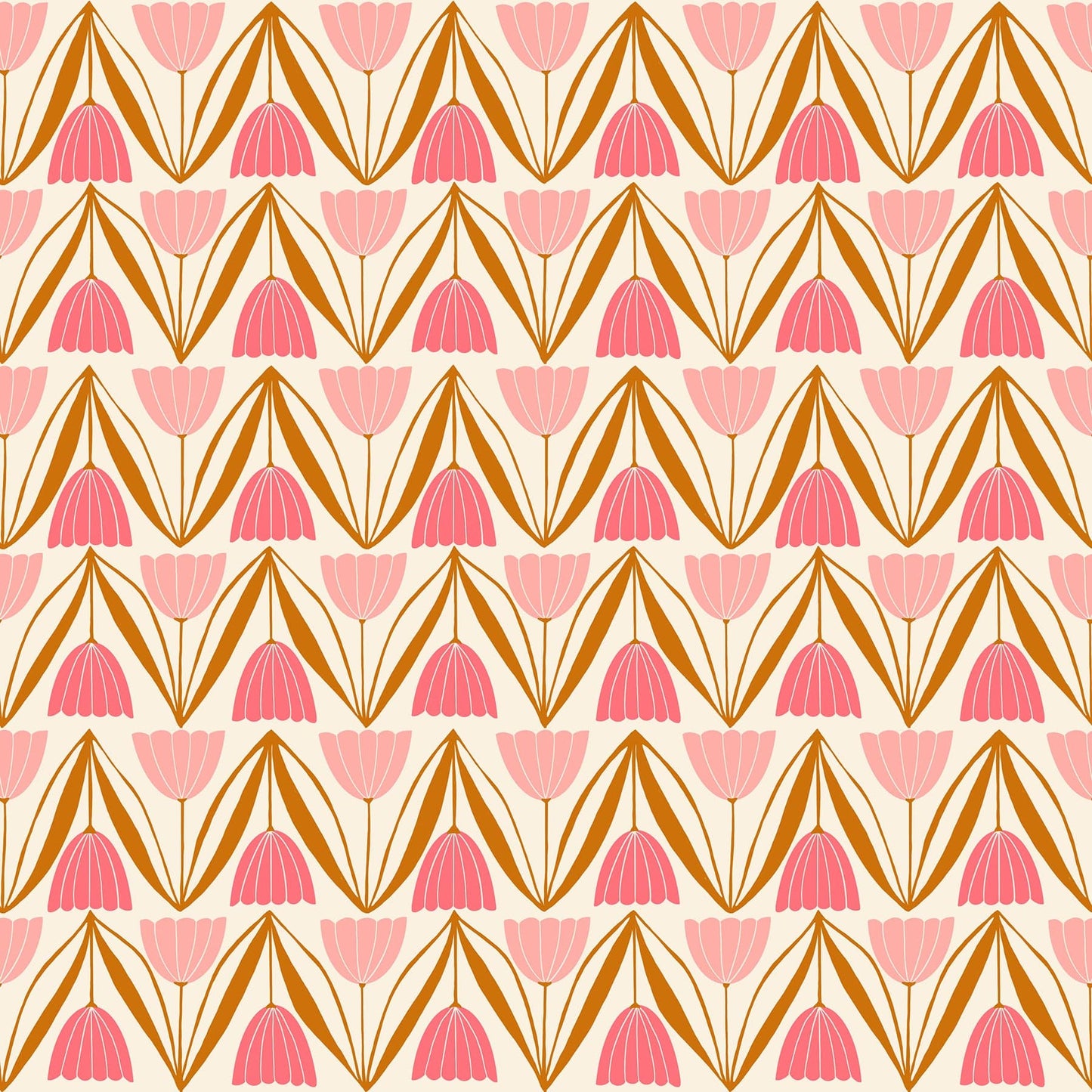 Cotton quilting fabric pattern called 'Tulips in Natural'. Part of the 'Endpaper' fabric collection. Designed by Jen Hewett for fabric company Ruby Star Society. SKU: RS6043 12. 44-45 inch width.