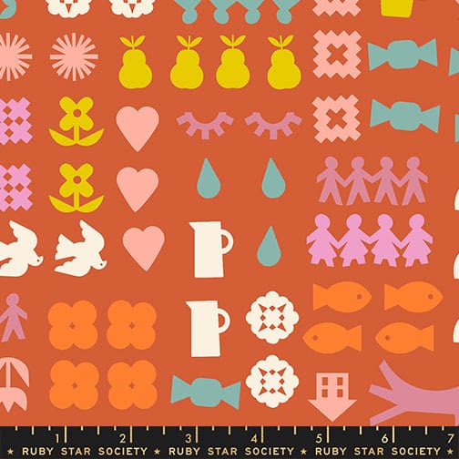 Together in Persimmon quilting fabric, part of the Paper Cuts 2 fabric collection by Rashida Coleman Hale (SKU: RS1107 14)