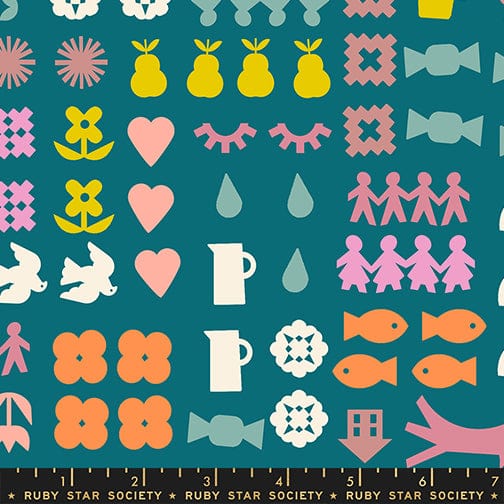 Together in Storytime quilting fabric, part of the Paper Cuts 2 fabric collection by Rashida Coleman Hale (SKU: RS1107 15)