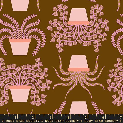 Planties in Cocoa quilting fabric, part of the Calathea fabric collection by Ruby Star Society. (SKU: RS5182 12)